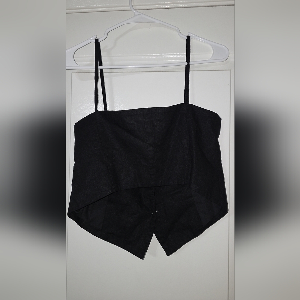 Zara Button Front Crop Top Black Fitted Minimal Chic - Picture 4 of 4
